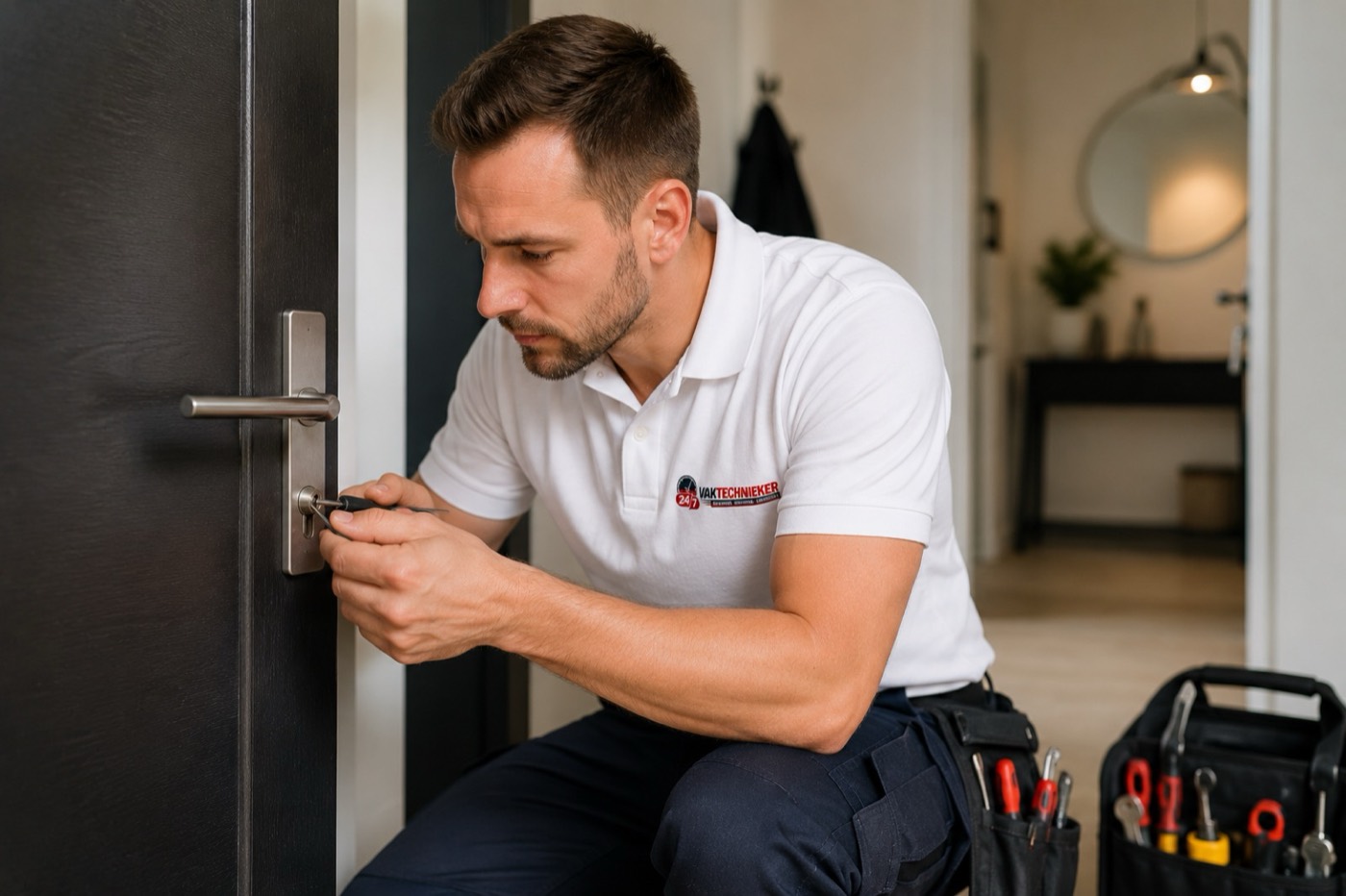 Vaktechnieker slotenmaker aan het werk